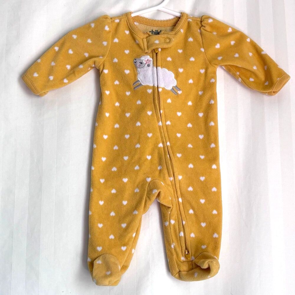 Child of Mine by Carter's Baby Girl Yellow Sheep Fleece Double Zip Sleeper NB